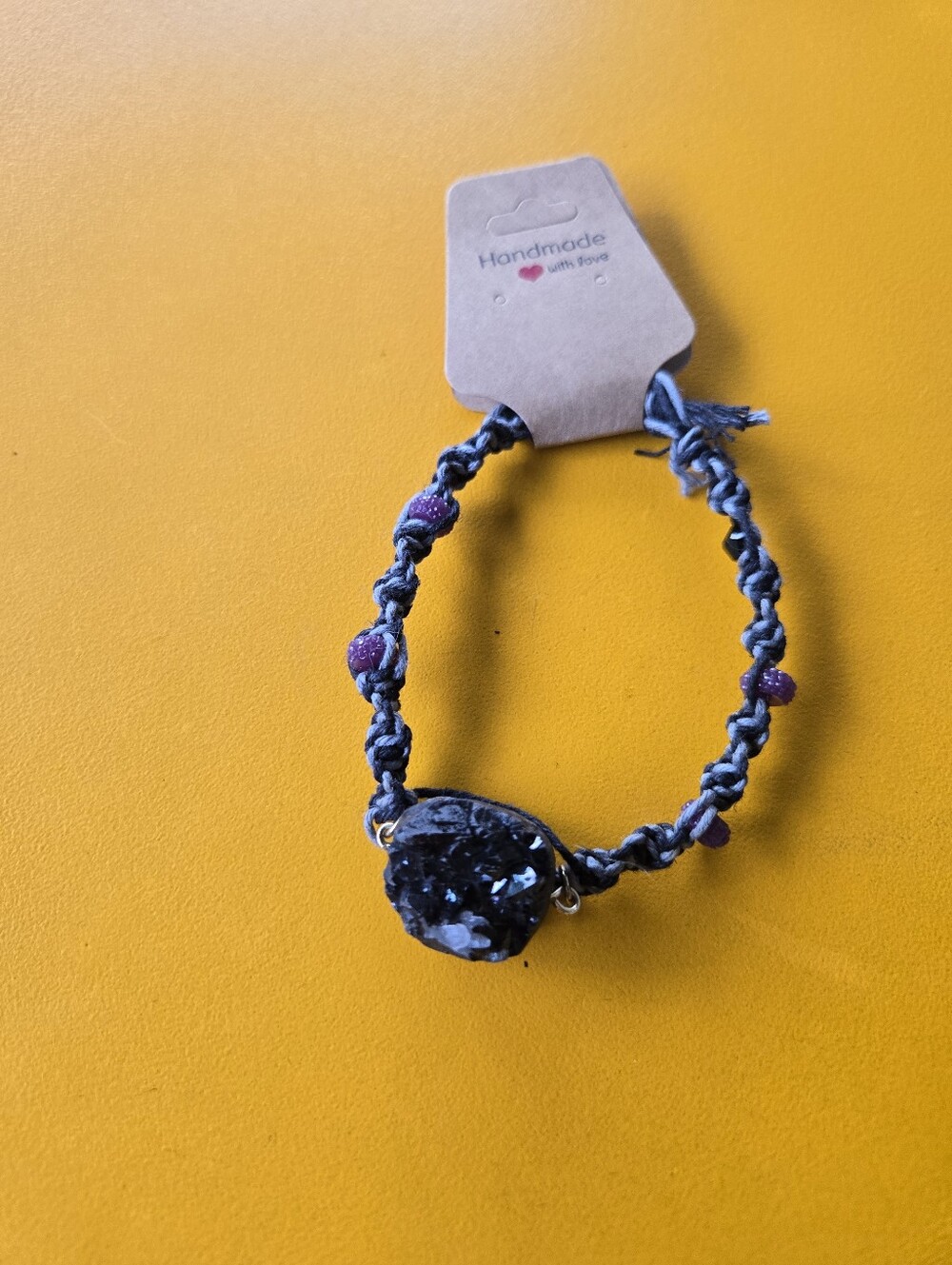 Black and Purple Braided Bracelet with Black Druzy Focal Stone